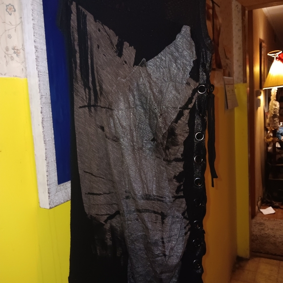 SALVAGE Edgy Black and Gray Asymmetrical Dress. M - Picture 9 of 13